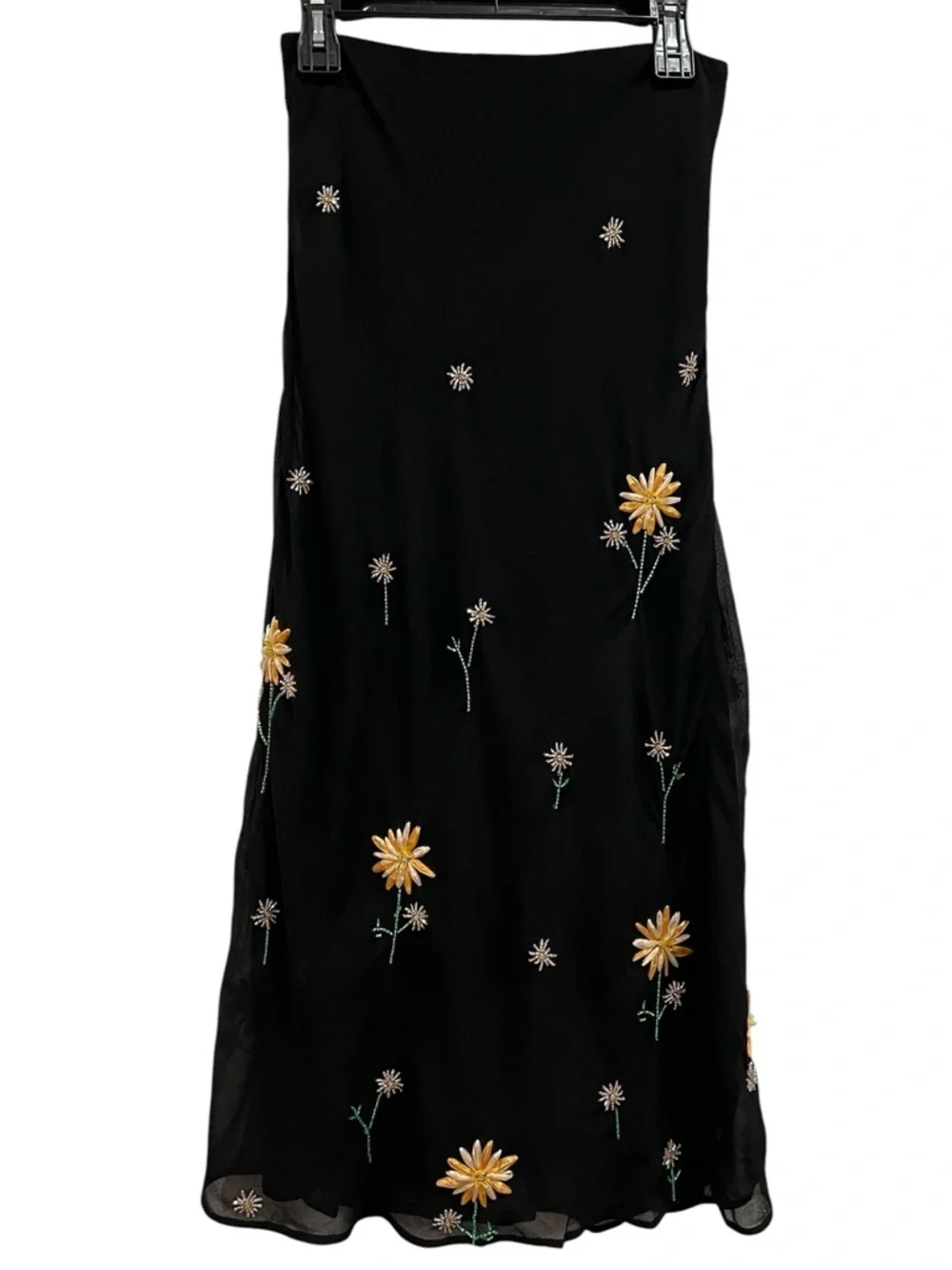 STAUD Angela Floral-Embellished Midi-Skirt in Dahlia Daydream Black NWT